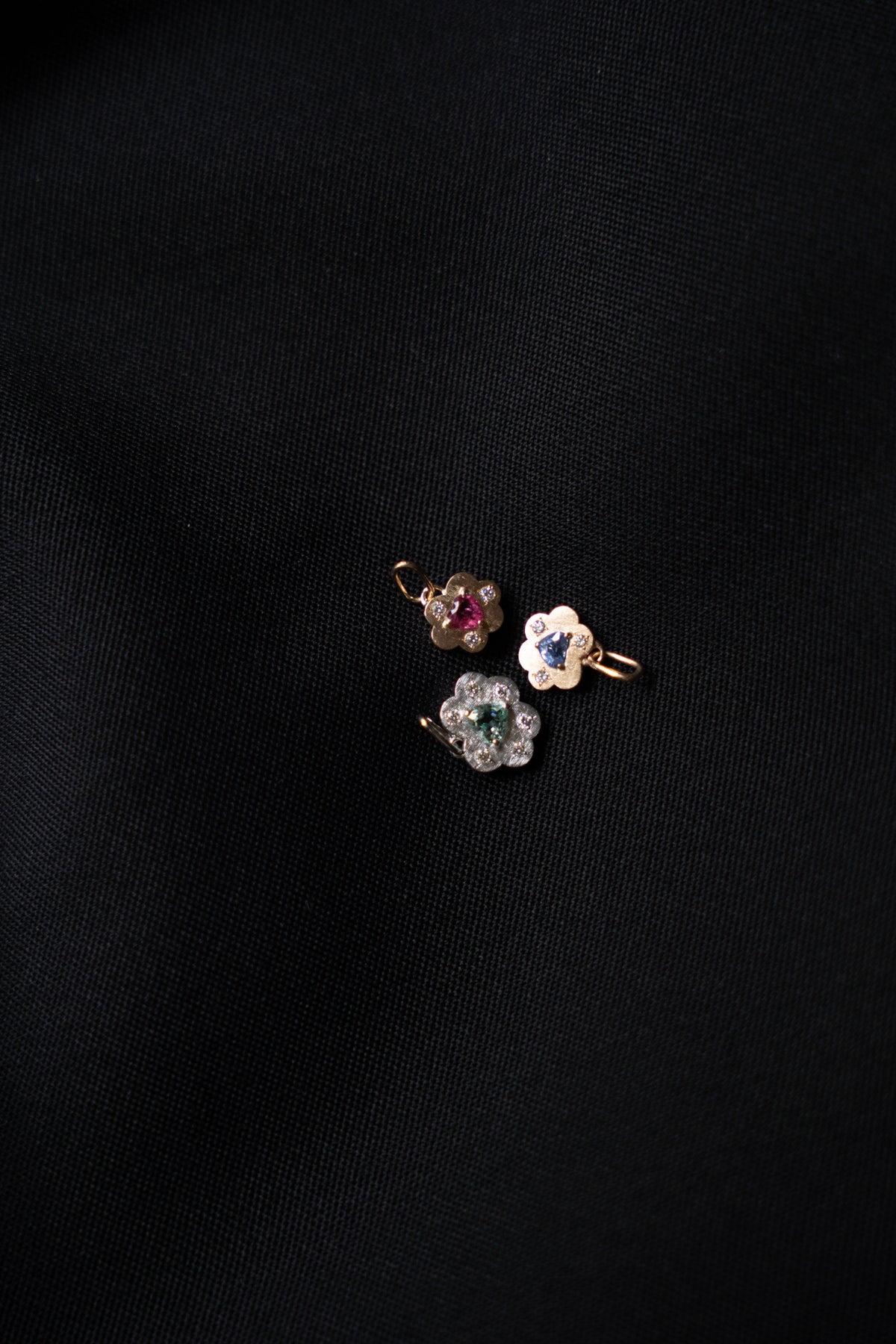 bohem Cotton Flower Charm Top Heart Rubellite Tourmaline /K10
