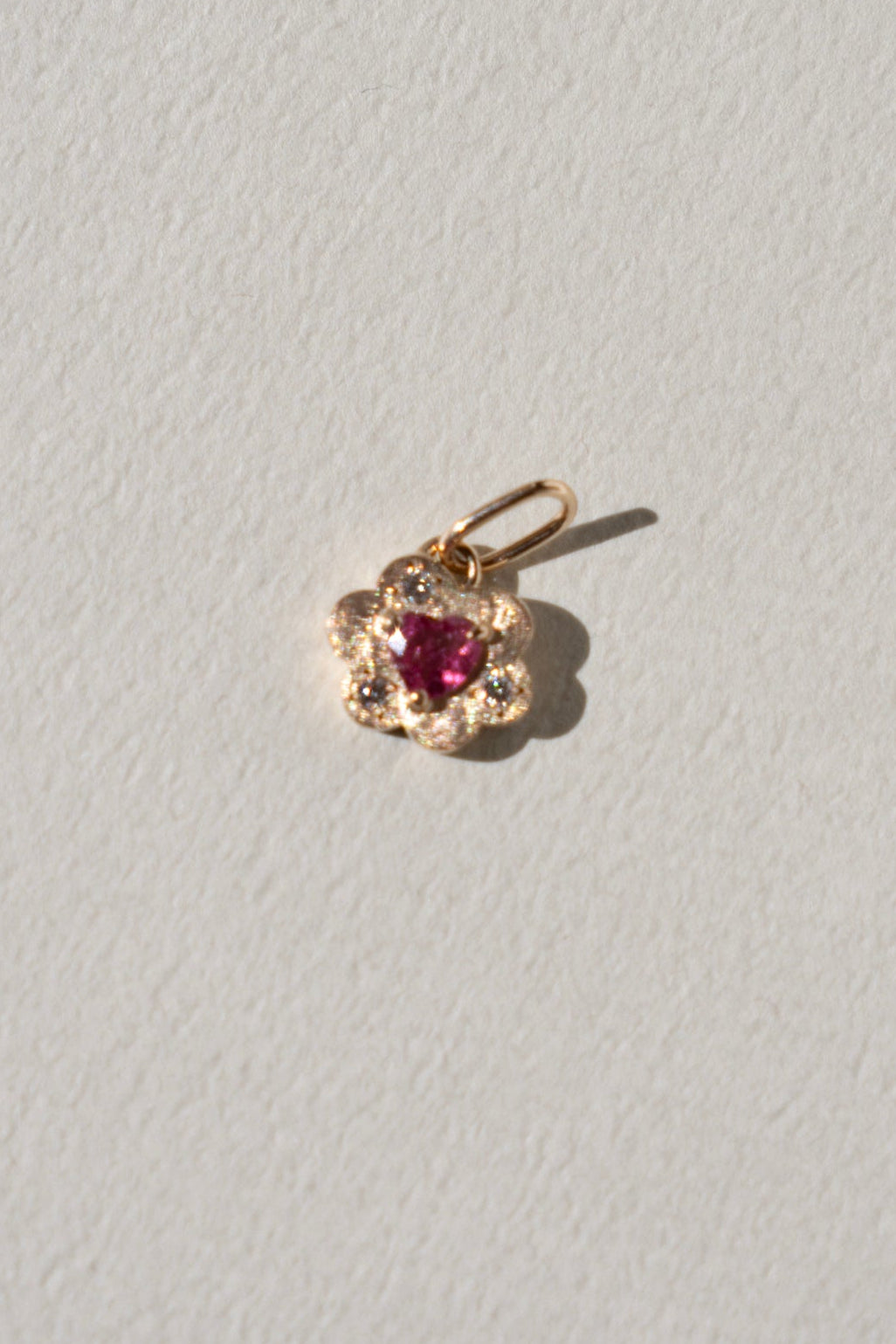 bohem Cotton Flower Charm Top Heart Rubellite Tourmaline /K10