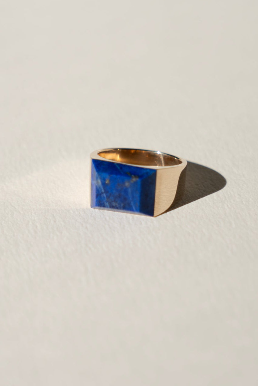 simmon Gem Signet Ring Lapis Lazuli Wide /K10