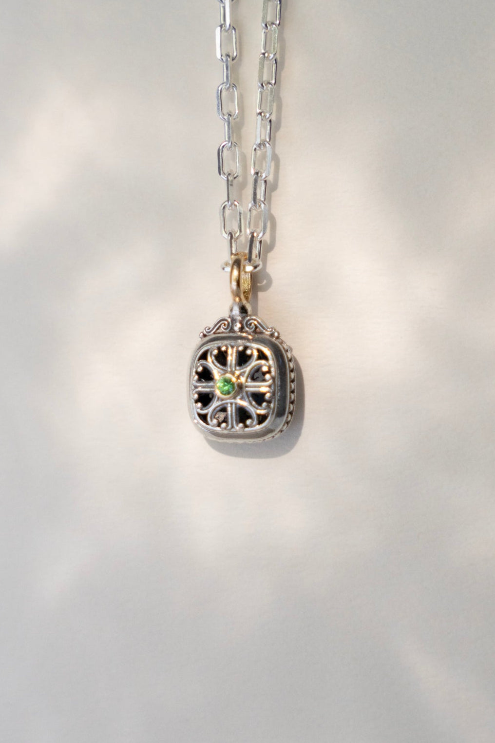 GEROCHRISTO Roxana Square Charm Top Tsavorite Garnet /K18&Silver