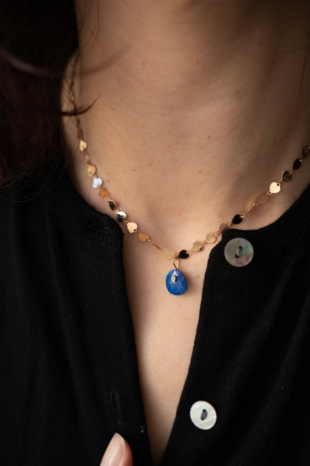 MONAKA jewellery Flat Lapis lazuli Necklace Charm Top /K18