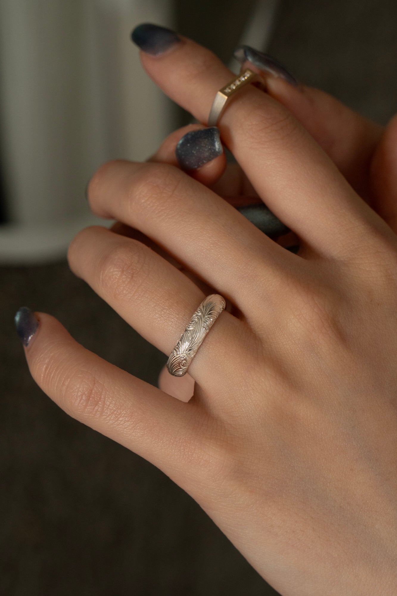 WAKAN SILVER SMITH Arabesque Half Round Ring S /Silver