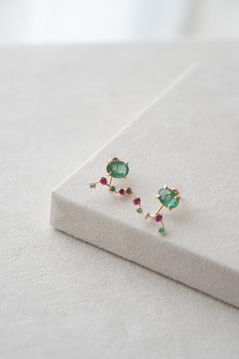 bohem Fairy Earrings Emerald pierced earrings /K10