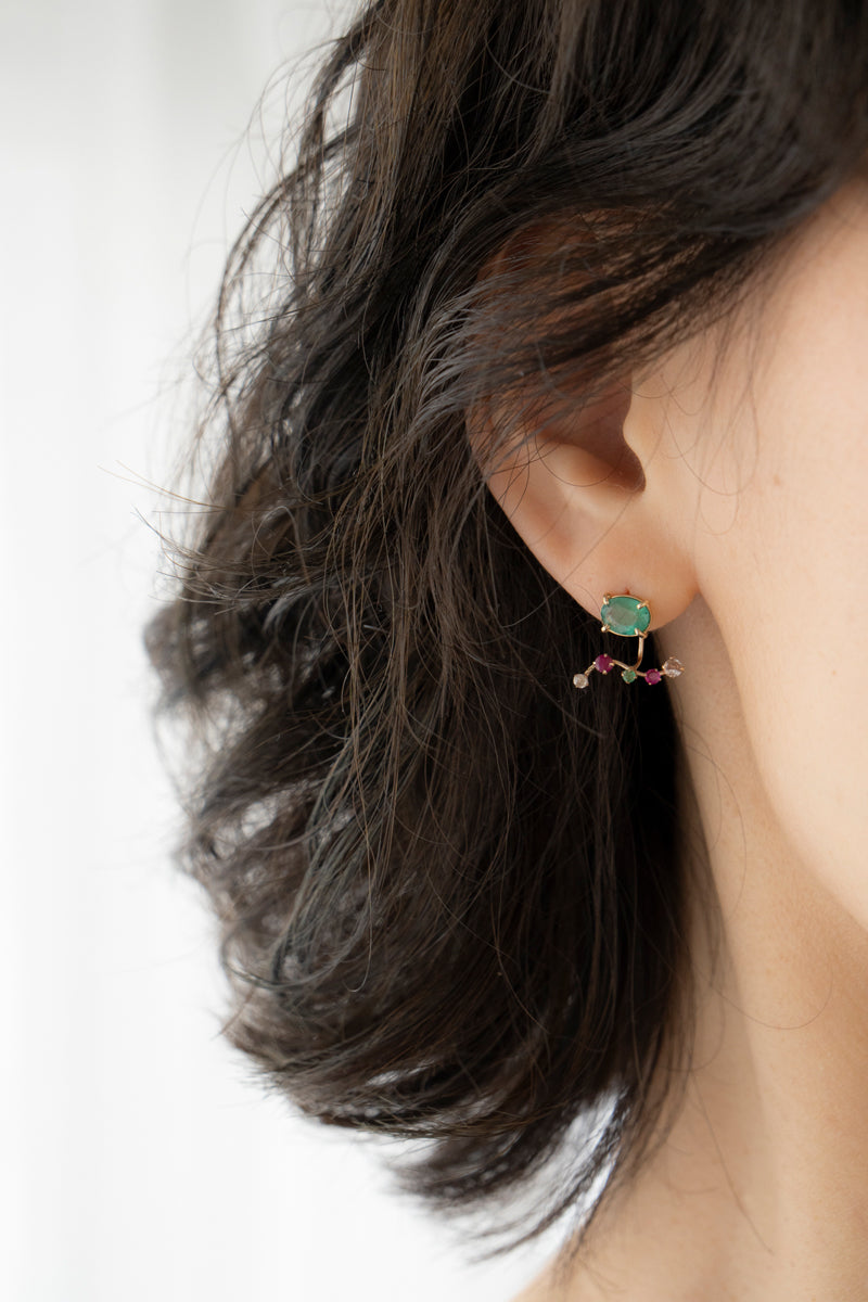 bohem Fairy Earrings Emerald pierced earrings /K10