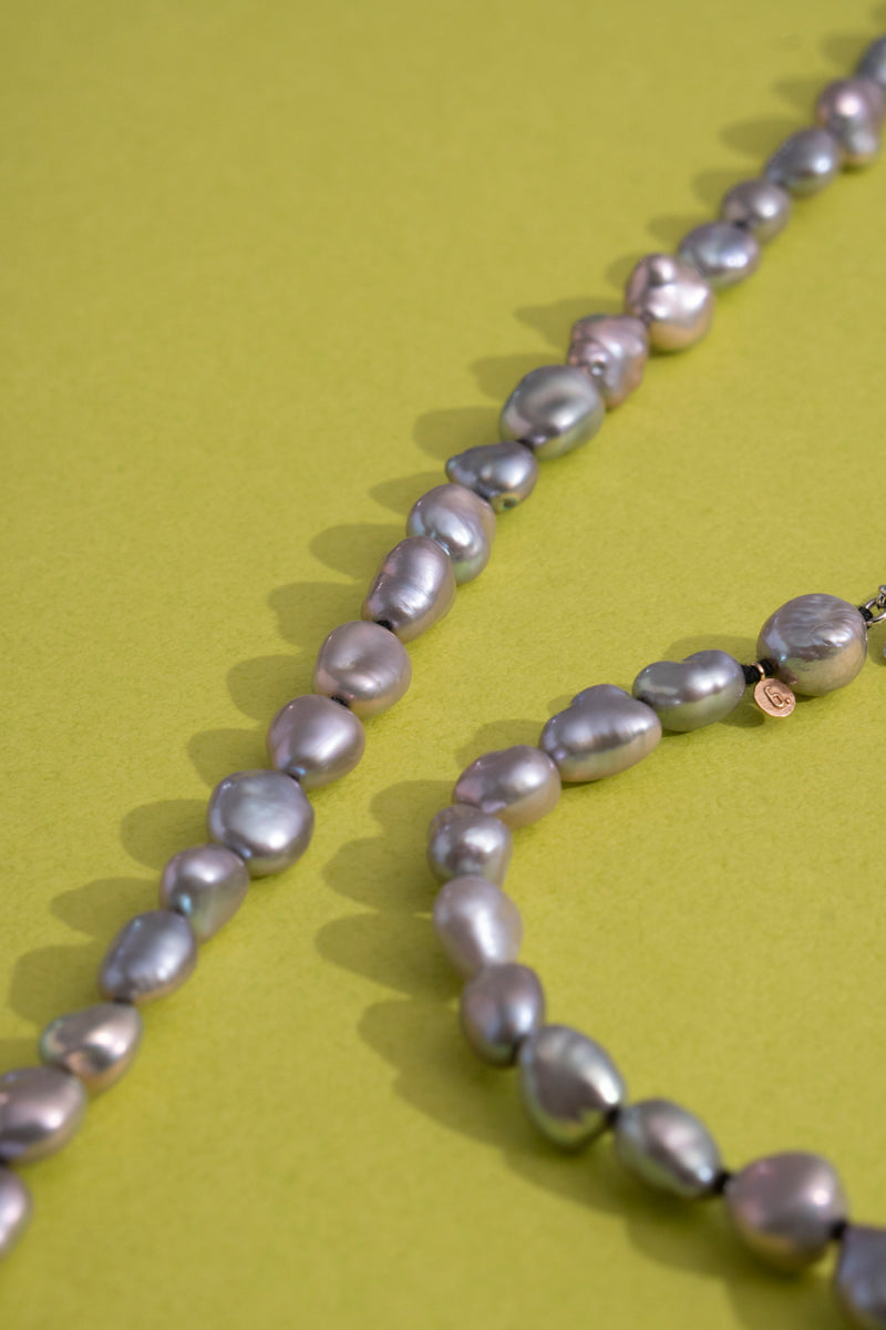 bohem Fresh Pearl Baroque Long Necklace Navy