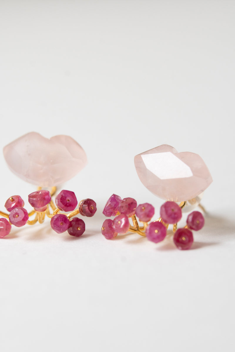 bohem Fairy Earrings Rose quartz*Pink sapphire pierced earrings