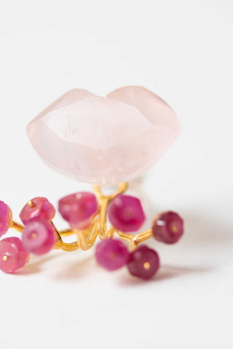 bohem Fairy Earrings Rose quartz*Pink sapphire pierced earrings