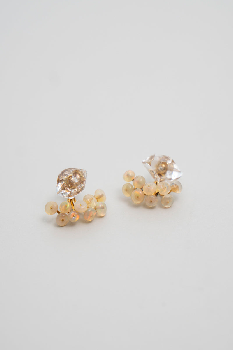 bohem fairy earrings ハーキマークォーツ×オパールピアス/K10