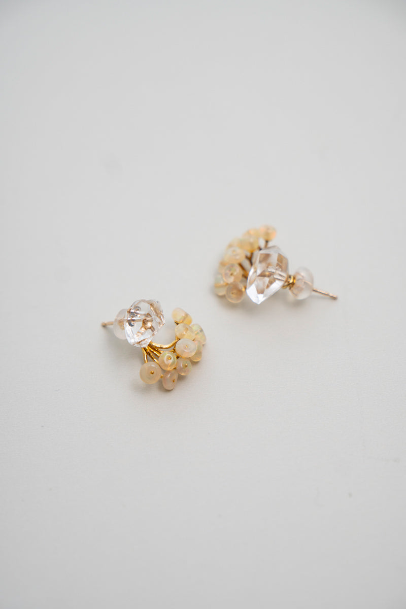 bohem fairy earrings ハーキマークォーツ×オパールピアス/K10