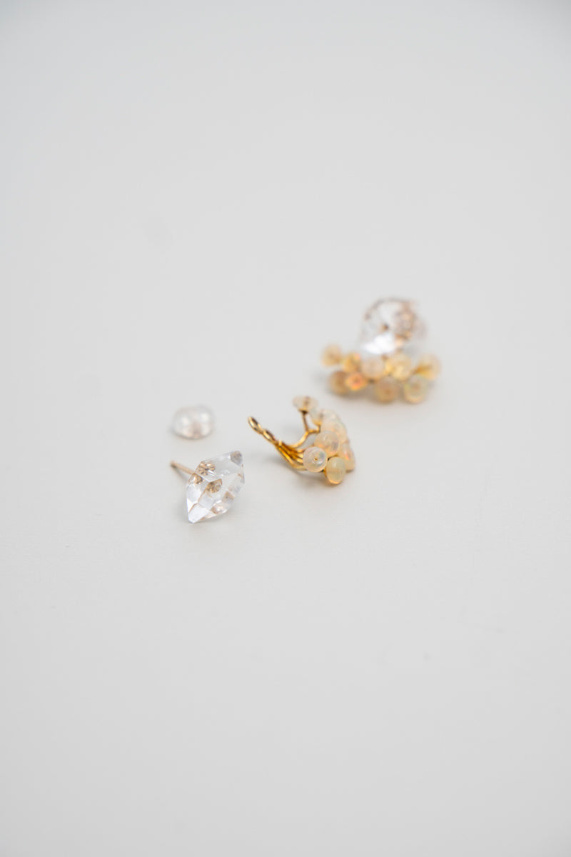 bohem fairy earrings ハーキマークォーツ×オパールピアス/K10