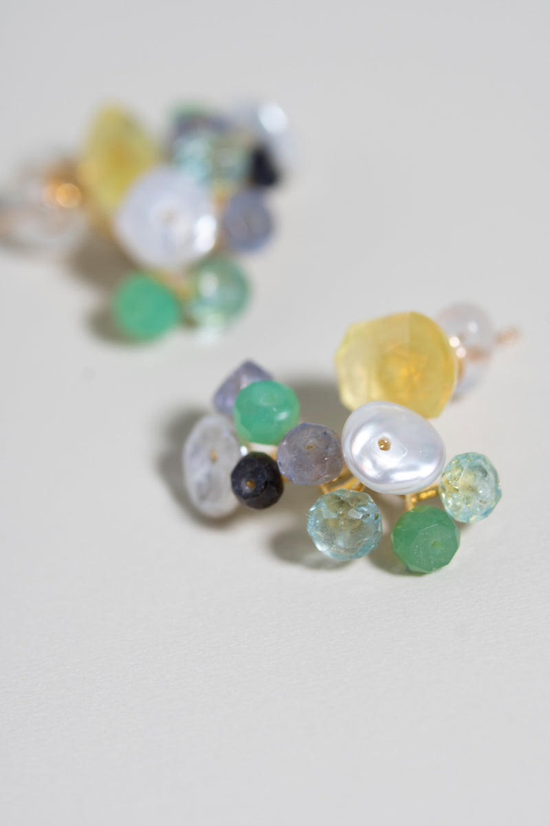 bohem fairy earrings one of kind プレナイト×グリーンMIXピアス/K10