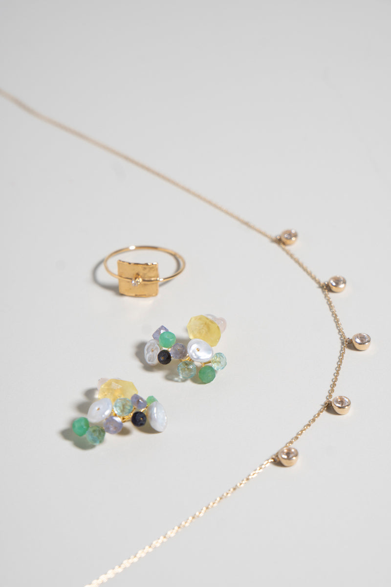 bohem fairy earrings one of kind プレナイト×グリーンMIXピアス/K10