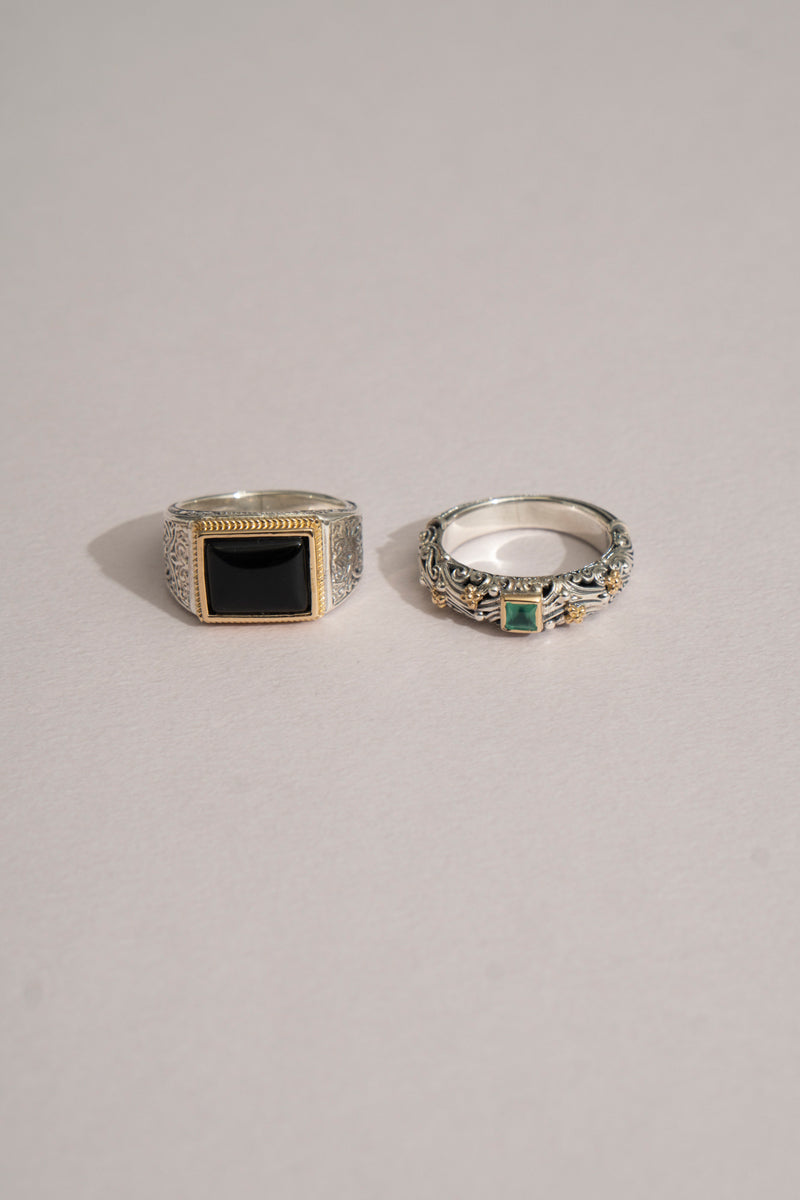 Gerochristo Classic Signet Ring Onyx /Silver&K18