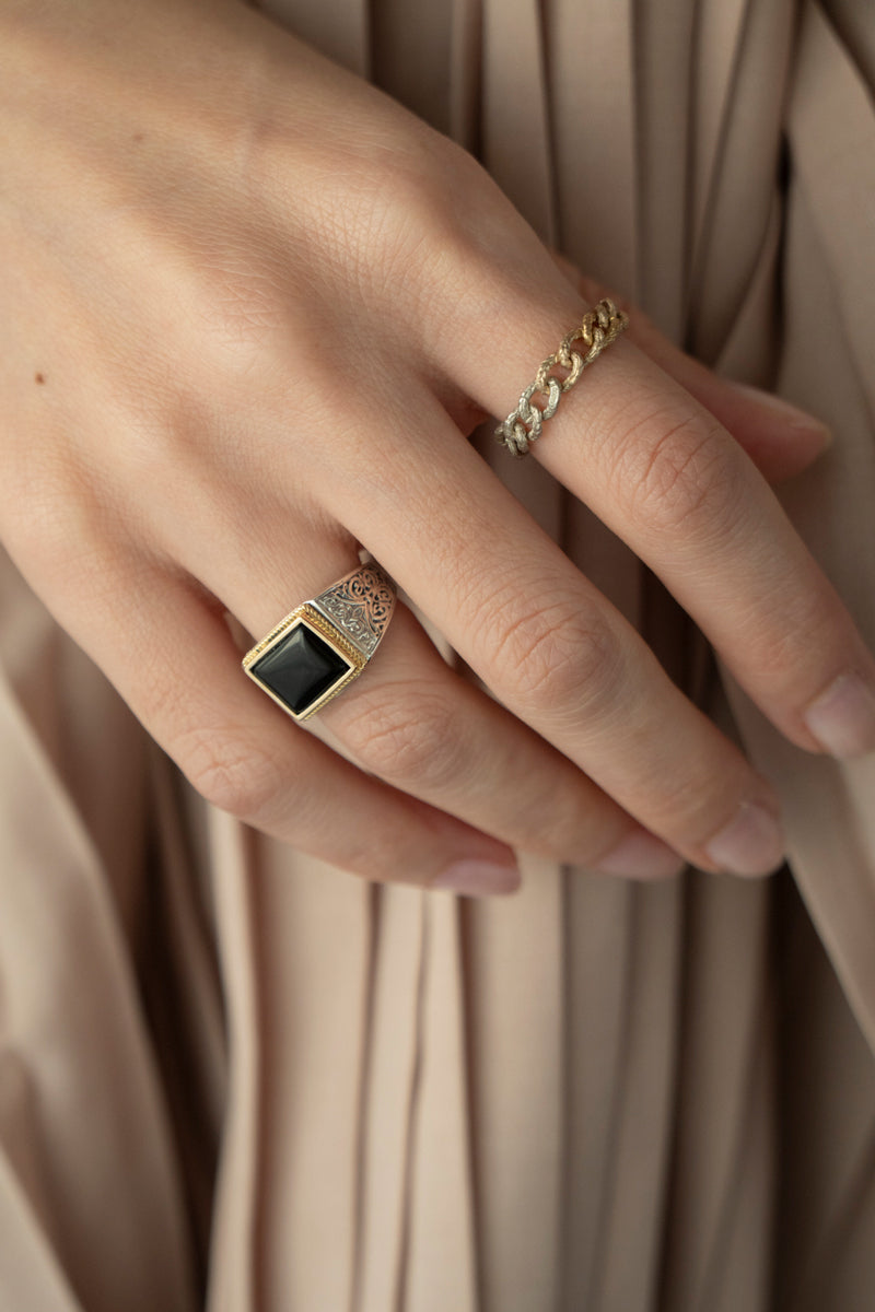 Gerochristo Classic Signet Ring Onyx /Silver&K18