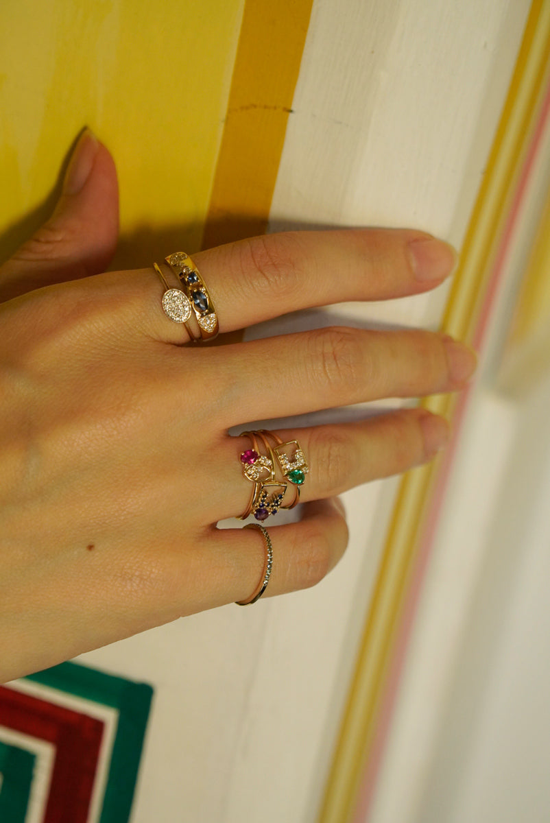 Half Eternity Ring Green Sapphire /K14