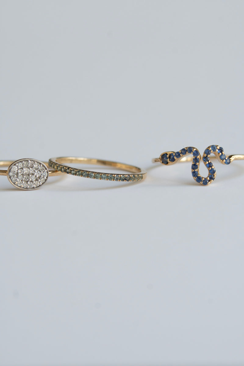 Half Eternity Ring Green Sapphire /K14