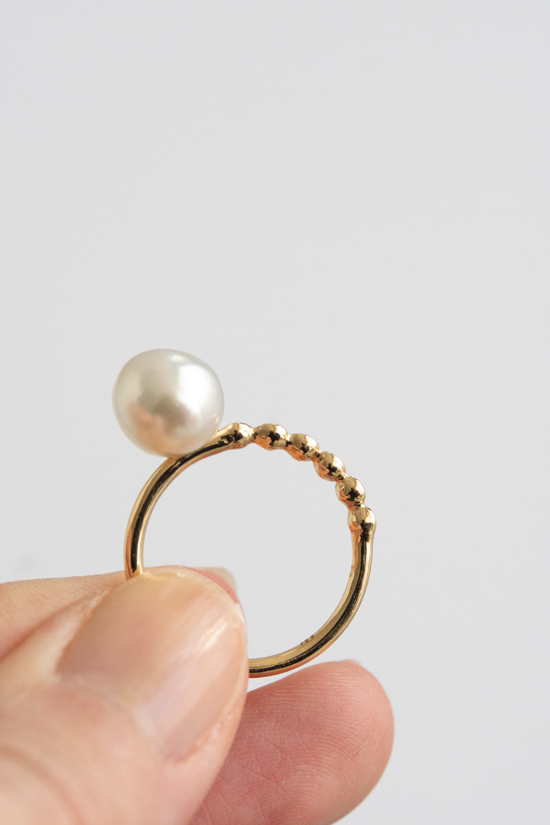 MINIMUMNUTS Cupring baroque pearl & diamond ring /K18