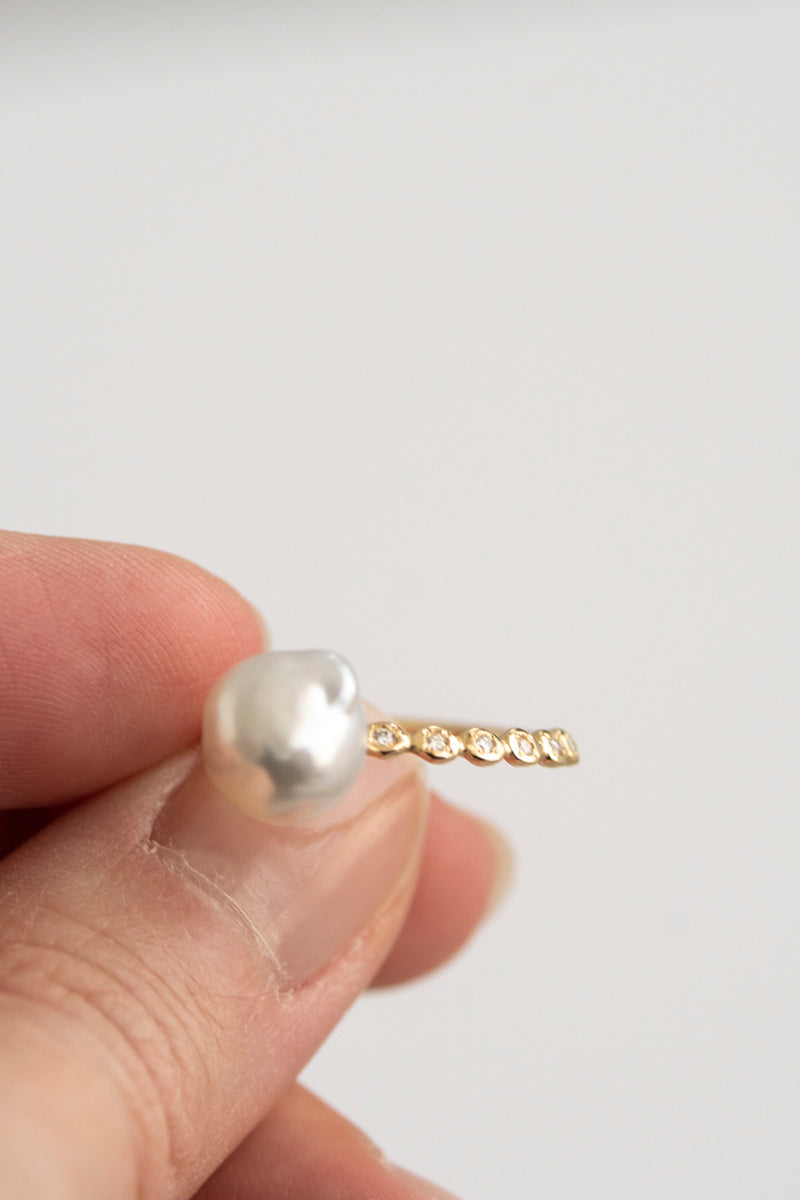 MINIMUMNUTS Cupring broque pearl diamond ring バロックパールリング/K18