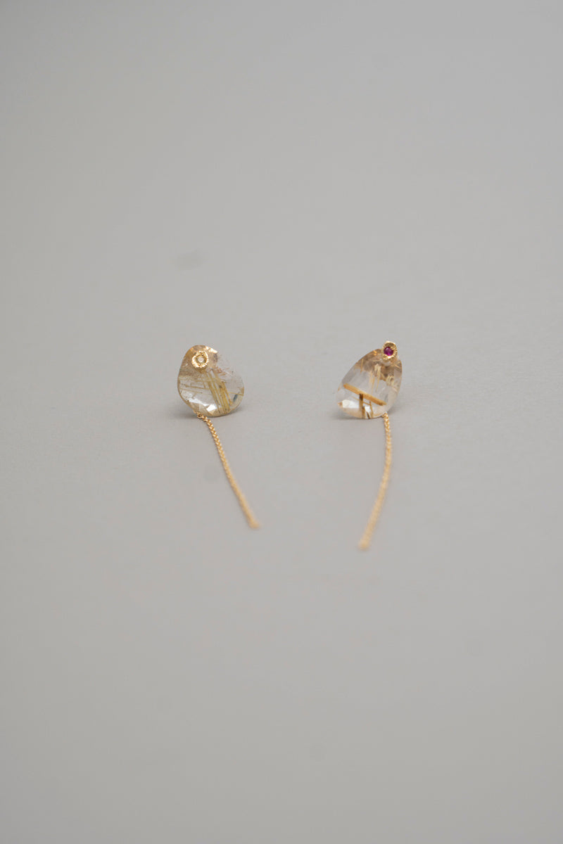 MONAKAjewellery flat golden rutile quartz pierce ゴールデンルチルクォーツピアス/K18