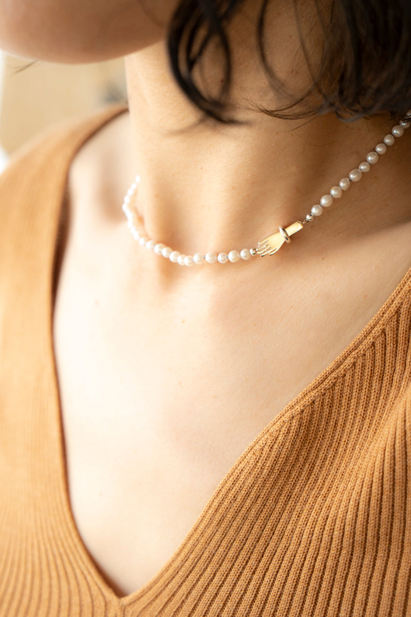PALA Hand end natural AKOYA pearl all knotted necklace ホワイト