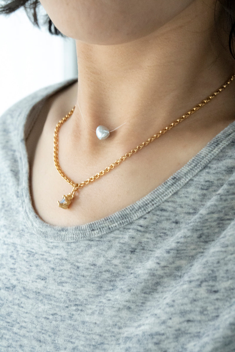 PALA tiny pearl all knotted hand Necklace Pearl necklace /K10