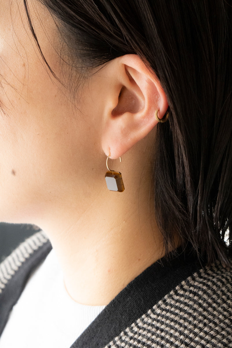 simmon Doublet hook pierced earrings Yellow tiger-eye /K10