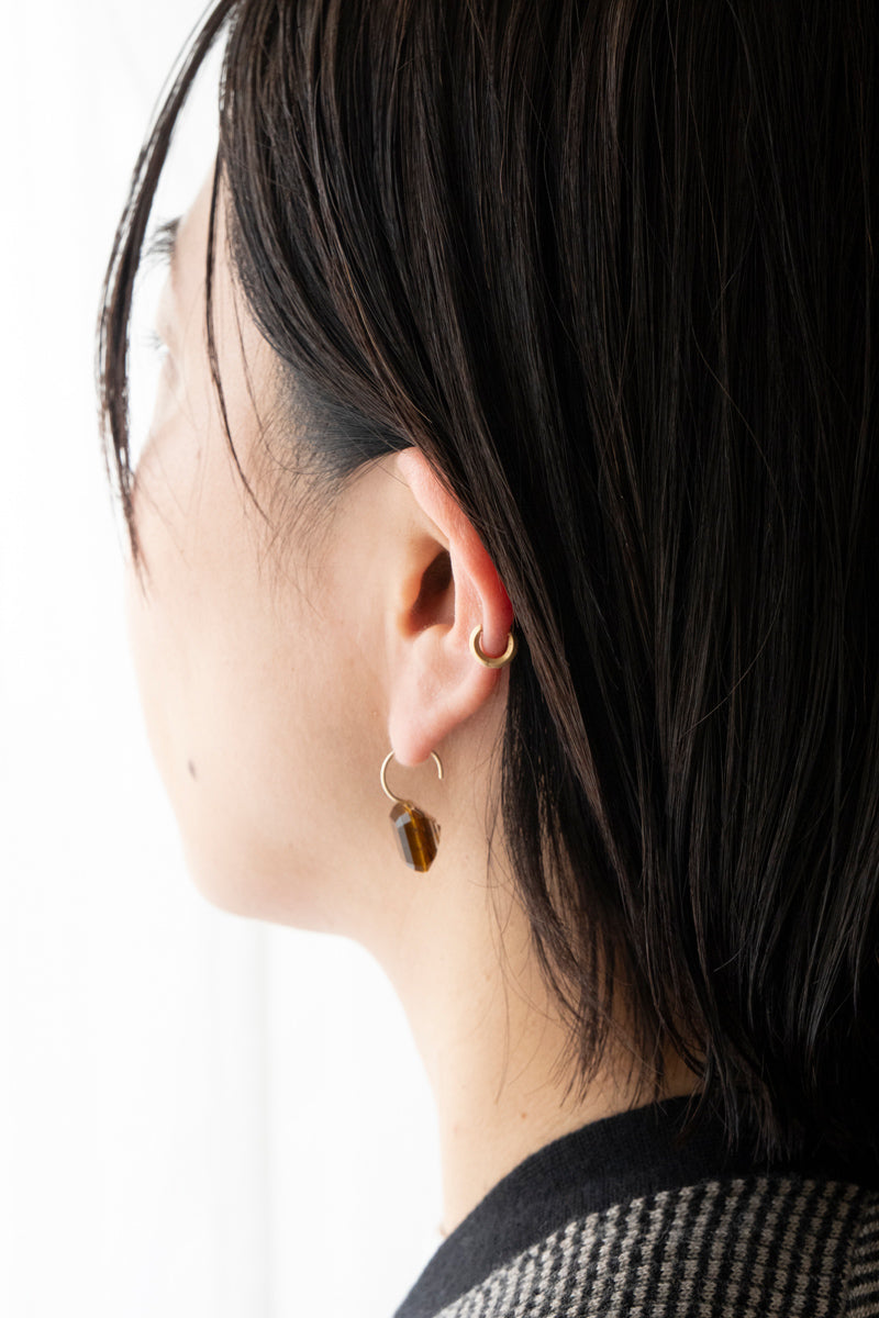 simmon Doublet hook pierced earrings イエロータイガーアイ /K10