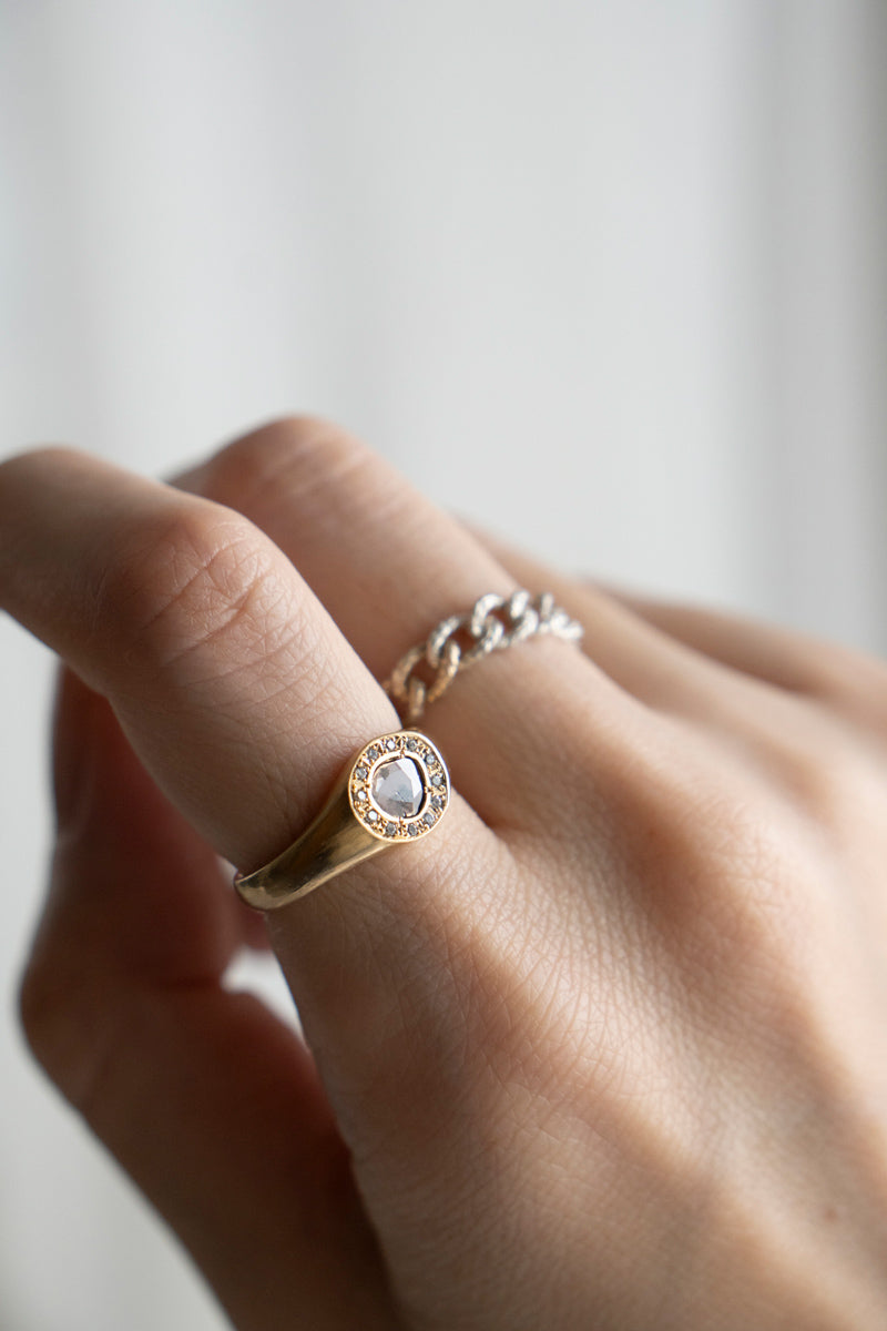 simmon Knit Chain Ring Narrow Aurora /SV&K10&K18