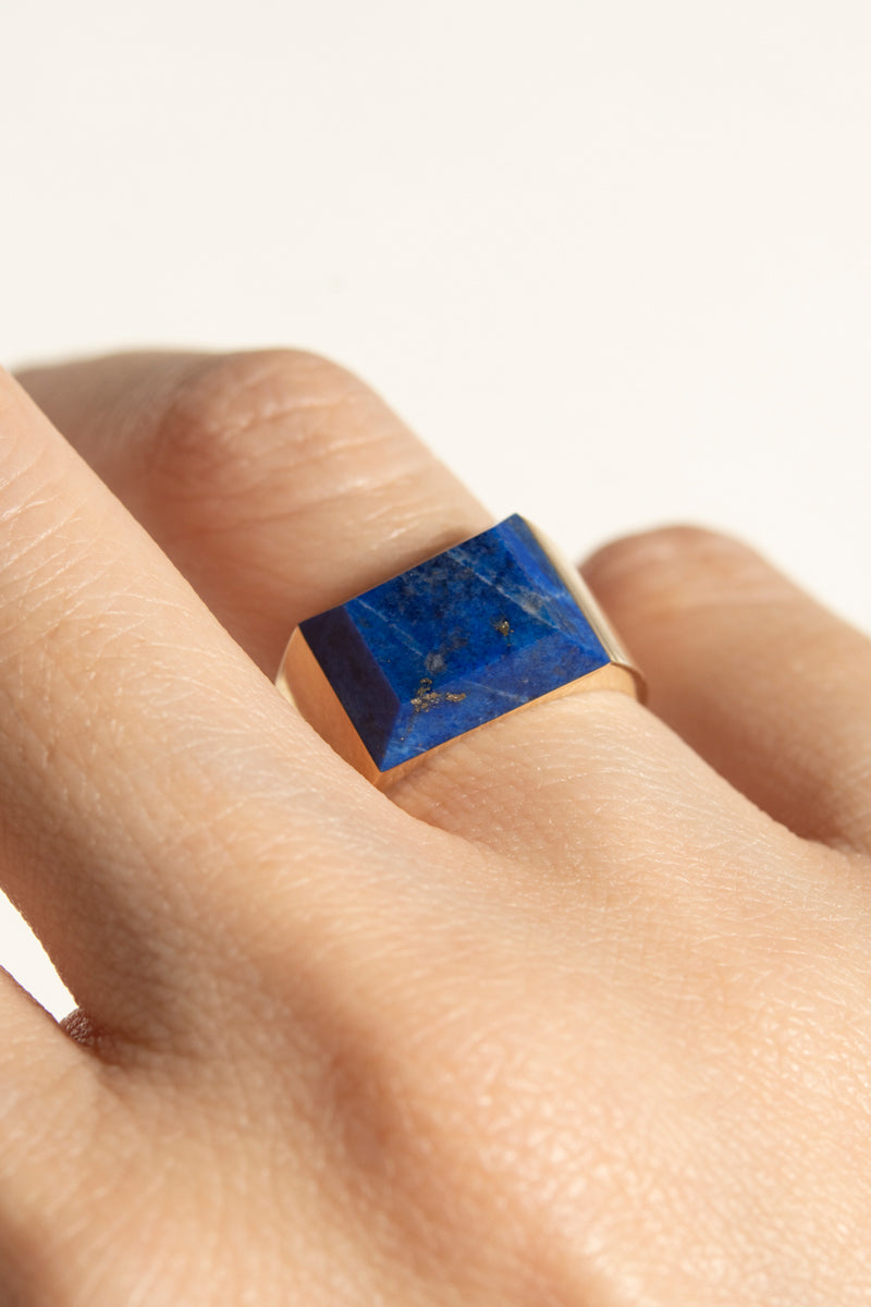 simmon Gem Signet Ring Lapis Lazuli Wide /K10