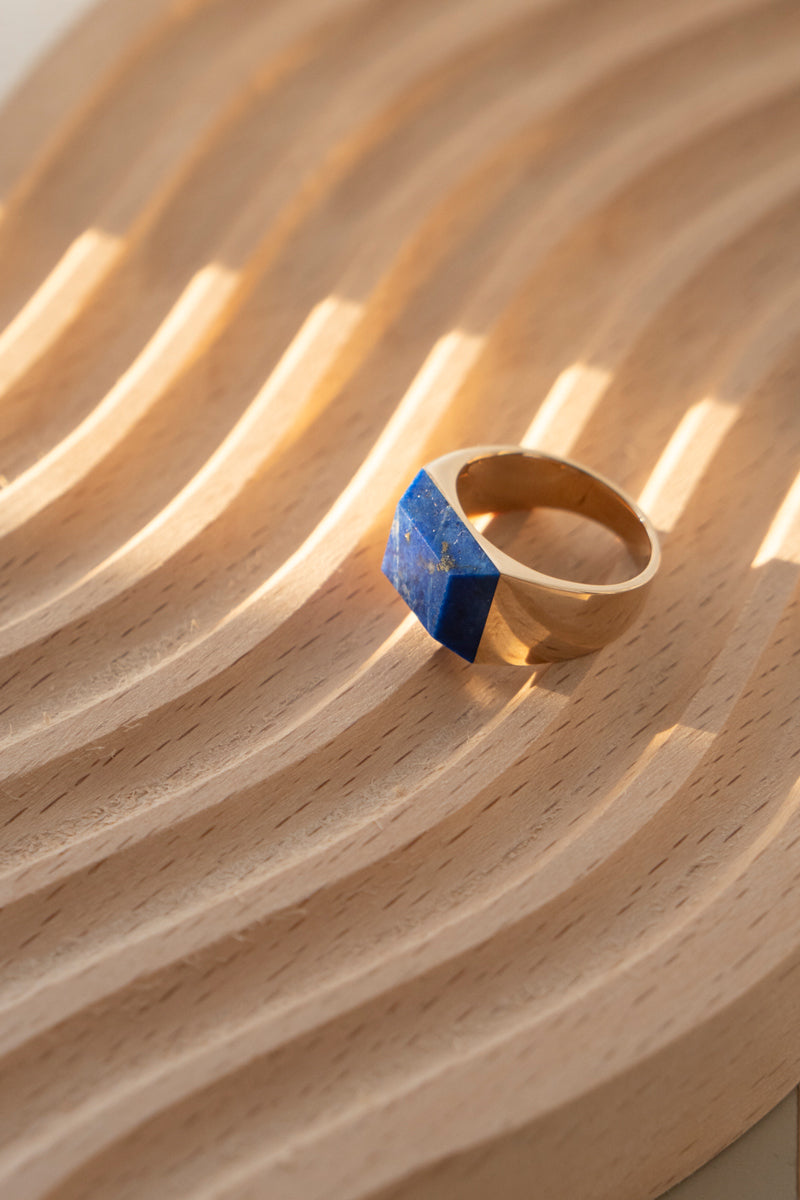 simmon Gem Signet Ring Lapis Lazuli Wide /K10