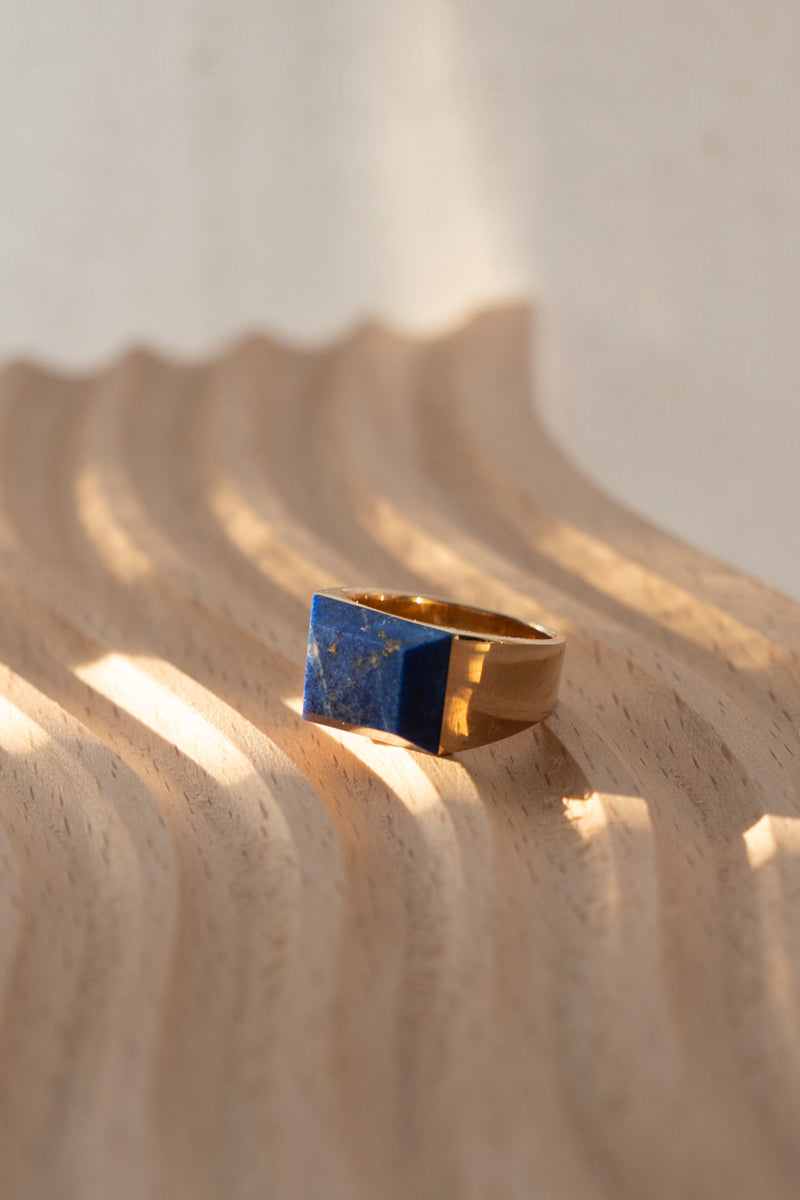 simmon Gem Signet Ring Lapis Lazuli Wide /K10