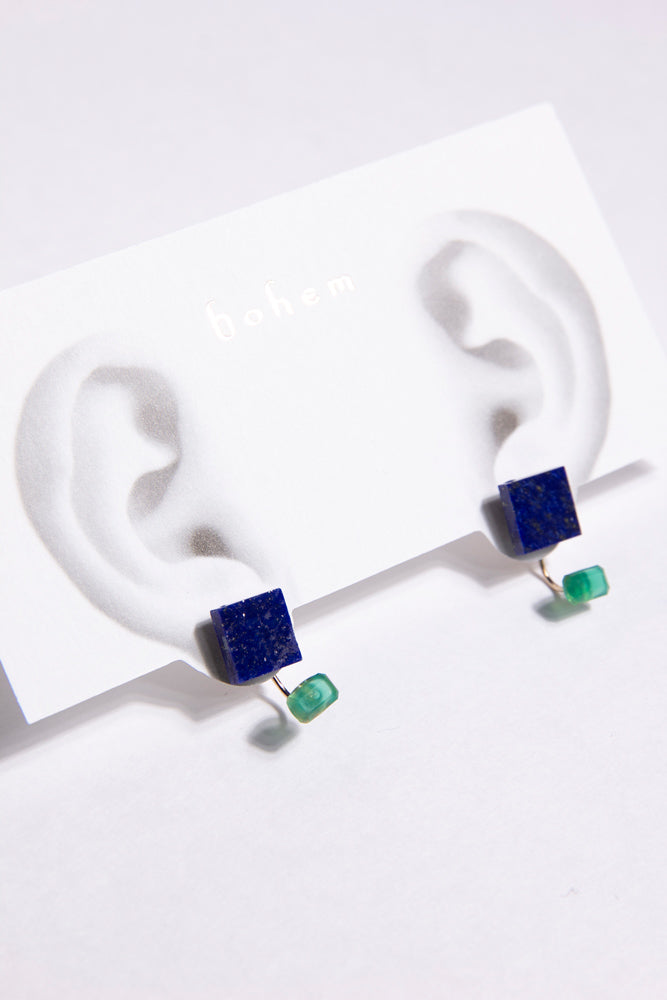 bohem one stone fairy earrings lapis lazuli x green agate earrings/K10