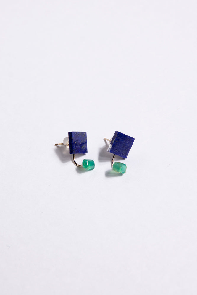 bohem one stone fairy earrings lapis lazuli x green agate earrings/K10