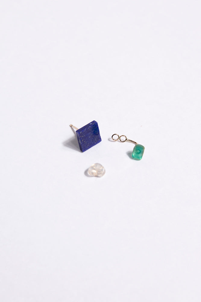 bohem one stone fairy earrings lapis lazuli x green agate earrings/K10