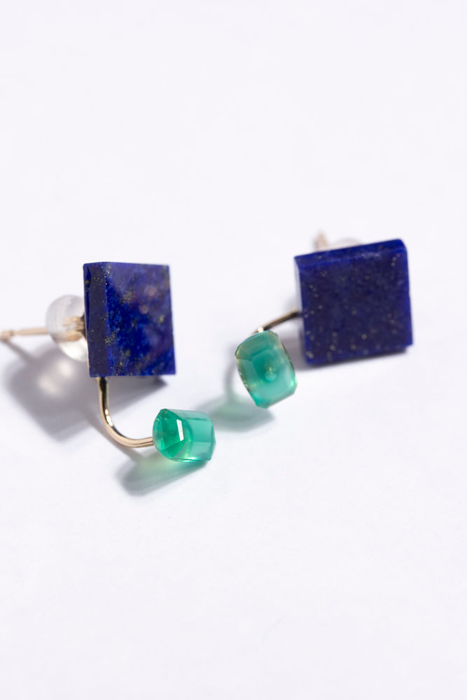 bohem one stone fairy earrings lapis lazuli x green agate earrings/K10