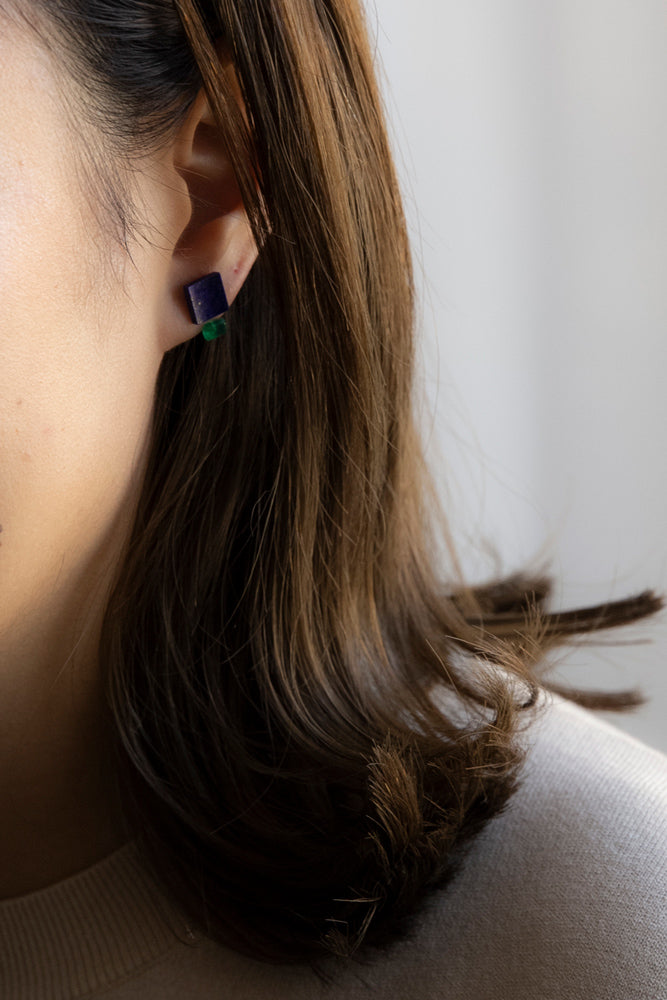 bohem one stone fairy earrings lapis lazuli x green agate earrings/K10
