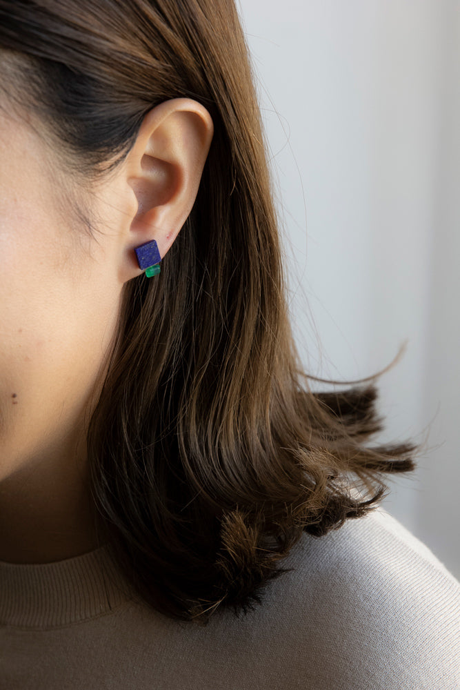 bohem one stone fairy earrings lapis lazuli x green agate earrings/K10