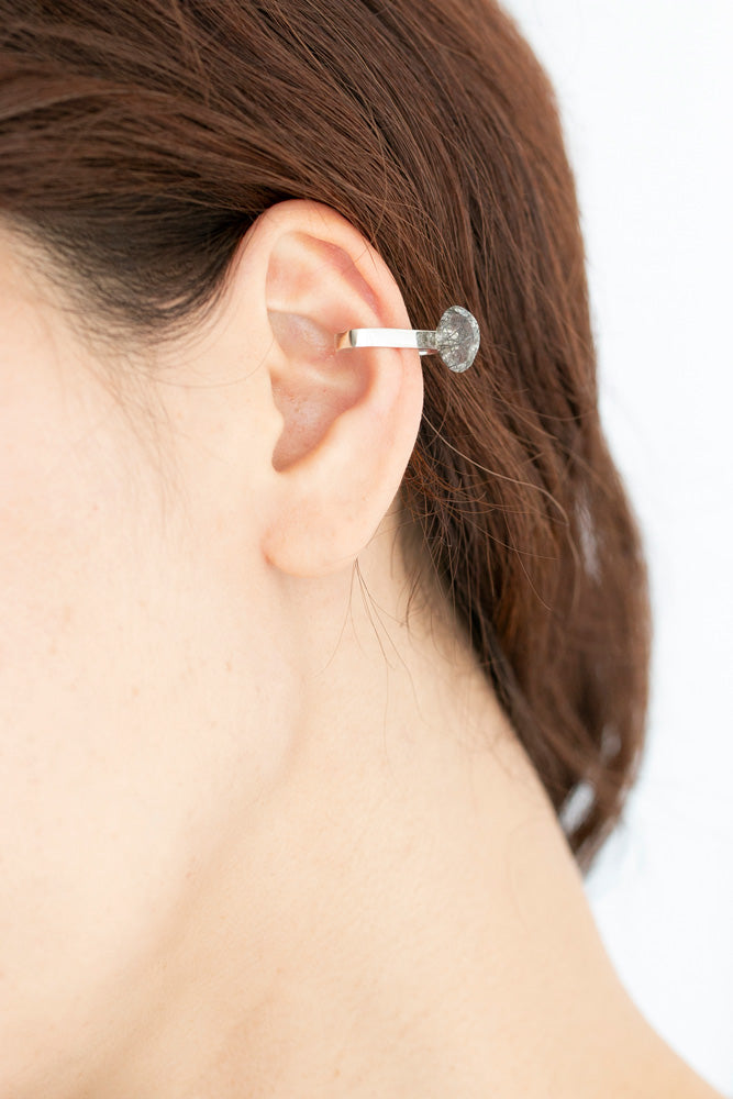 bohem Loose Stone Collection Black rutilated quartz ear cuff/Silver