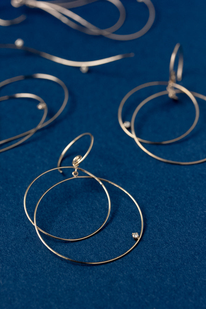 bohem simple line earrings ダイヤモンド付きシンプルラインピアスR/K10