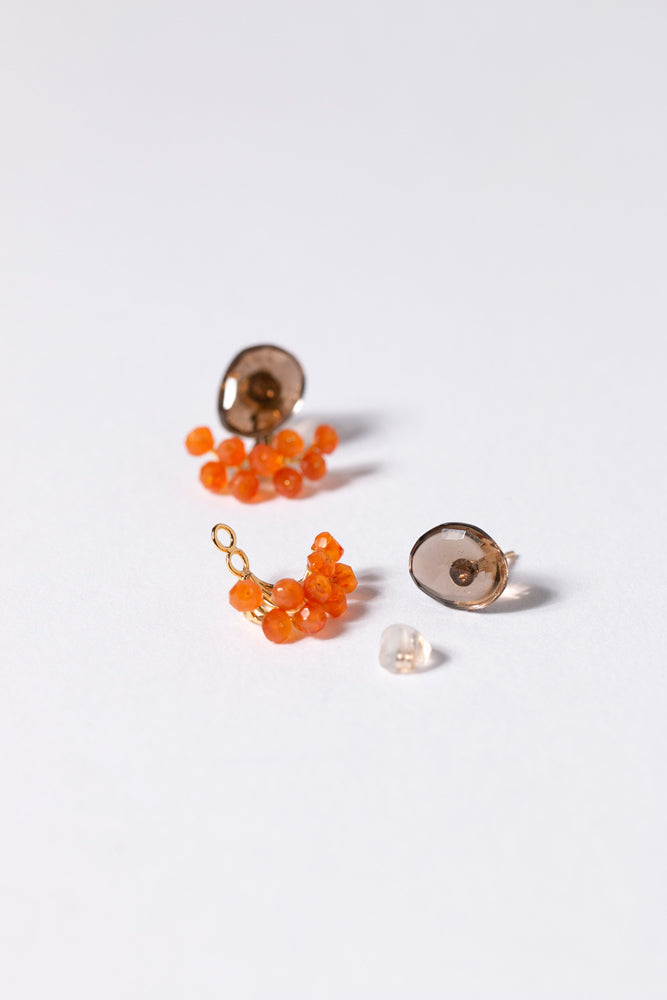 bohem Fairy Earrings smoky quartz*carnelian stud pierce