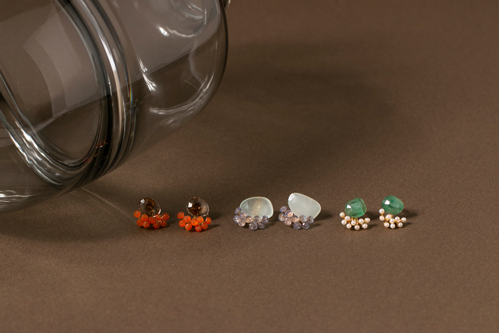 bohem Fairy Earrings smoky quartz*carnelian stud pierce