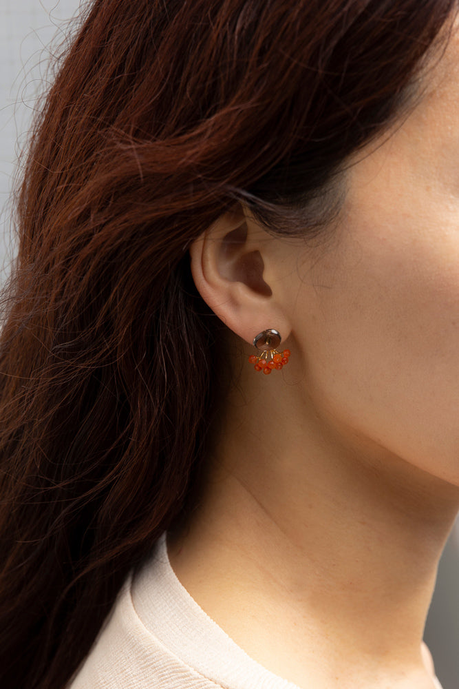 bohem Fairy Earrings smoky quartz*carnelian stud pierce