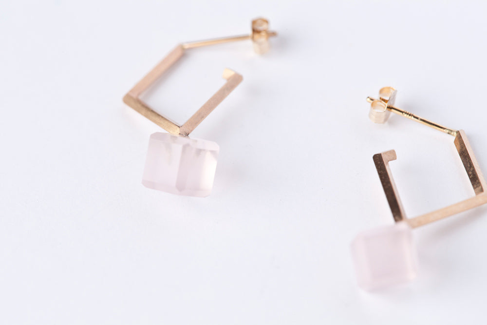 jaren Dia shaped earring rose quartz ピアス/K10
