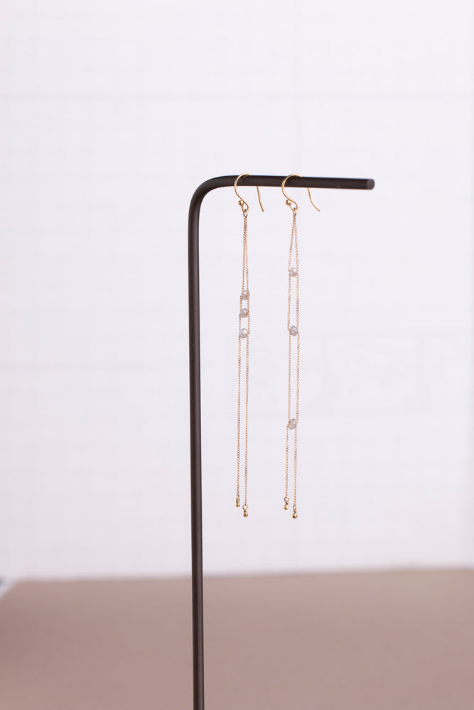 Perche? movable 3 natural diamond Pierce ダイヤモンドロングピアス/K18