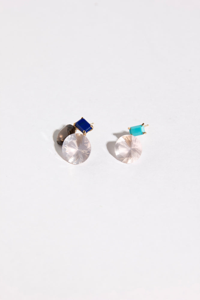 simmon 2 stone stud pierce Rose quartz /K10