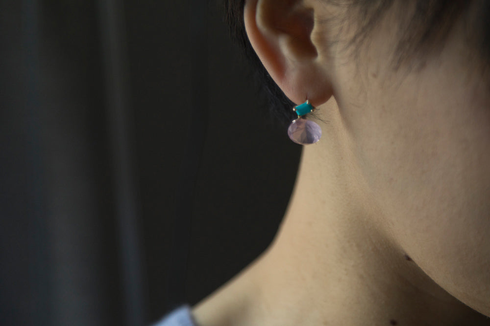 simmon 2 stone stud pierce Rose quartz /K10