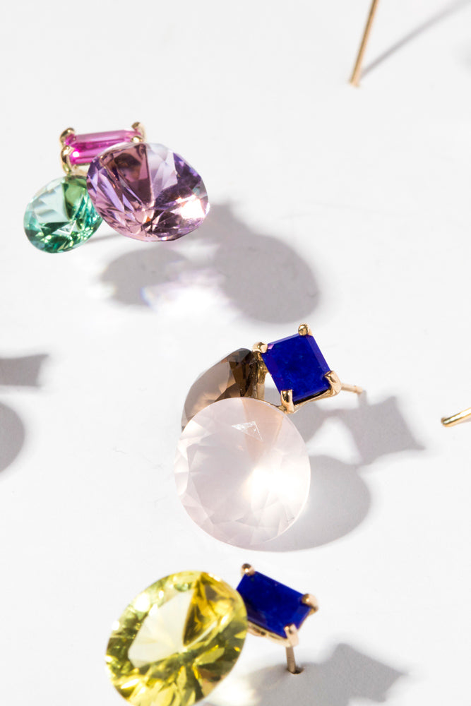 simmon 3 stone sutd earrings rose quartz /K10