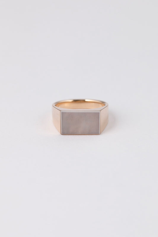 simmon 10K & RECTANGLE SHELL SIGNET RING PINKY 白蝶貝リング