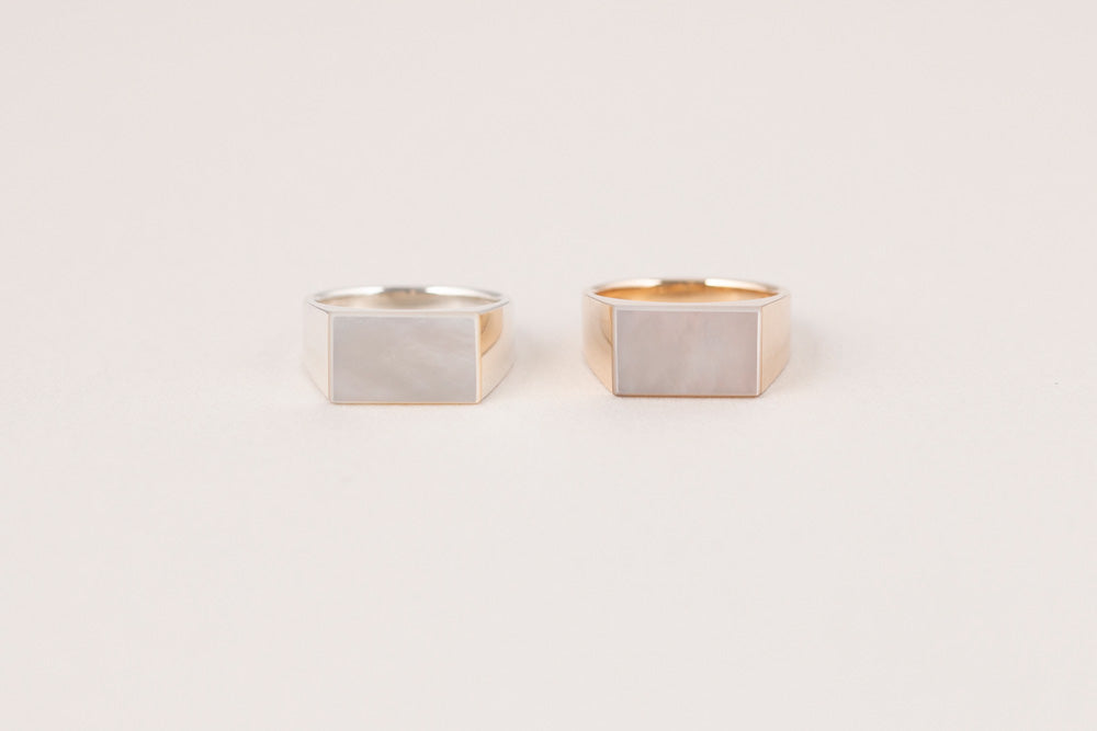 simmon SV & RECTANGLE SHELL SIGNET RING PINKY 白蝶貝リング /Silver