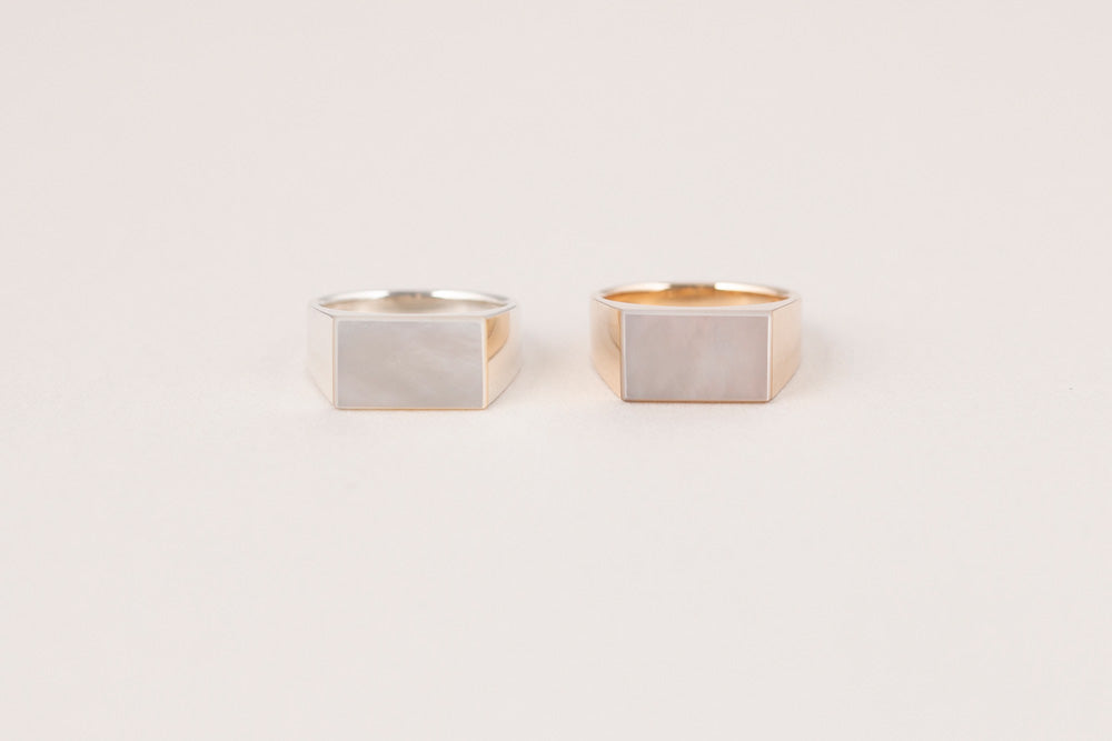 simmon SV & RECTANGLE SHELL SIGNET RING 白蝶貝リング /Silver